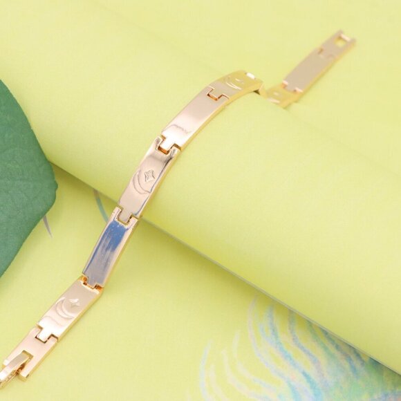 "Rose Gold Moon and Star Bracelet in High Polish Link Design, XPBL1144 - Picture 4 of 12